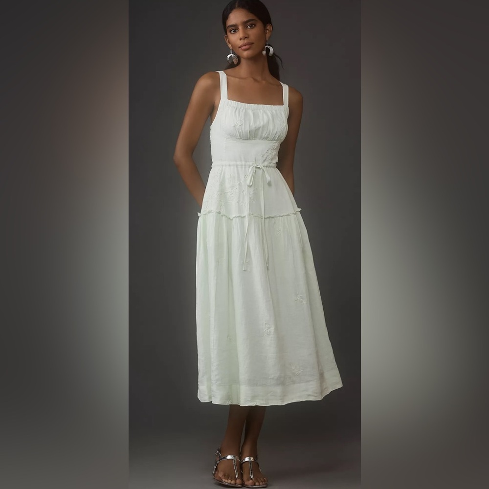 Anthropologie mint Maxi Dress with adjustable tie waist